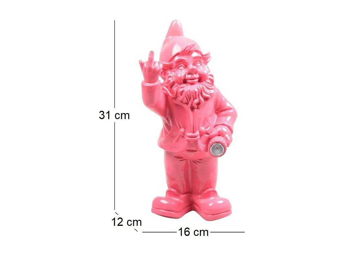 Nain de jardin en résine F*ck avec éclairage solaire 16 x 12 x 31 cm