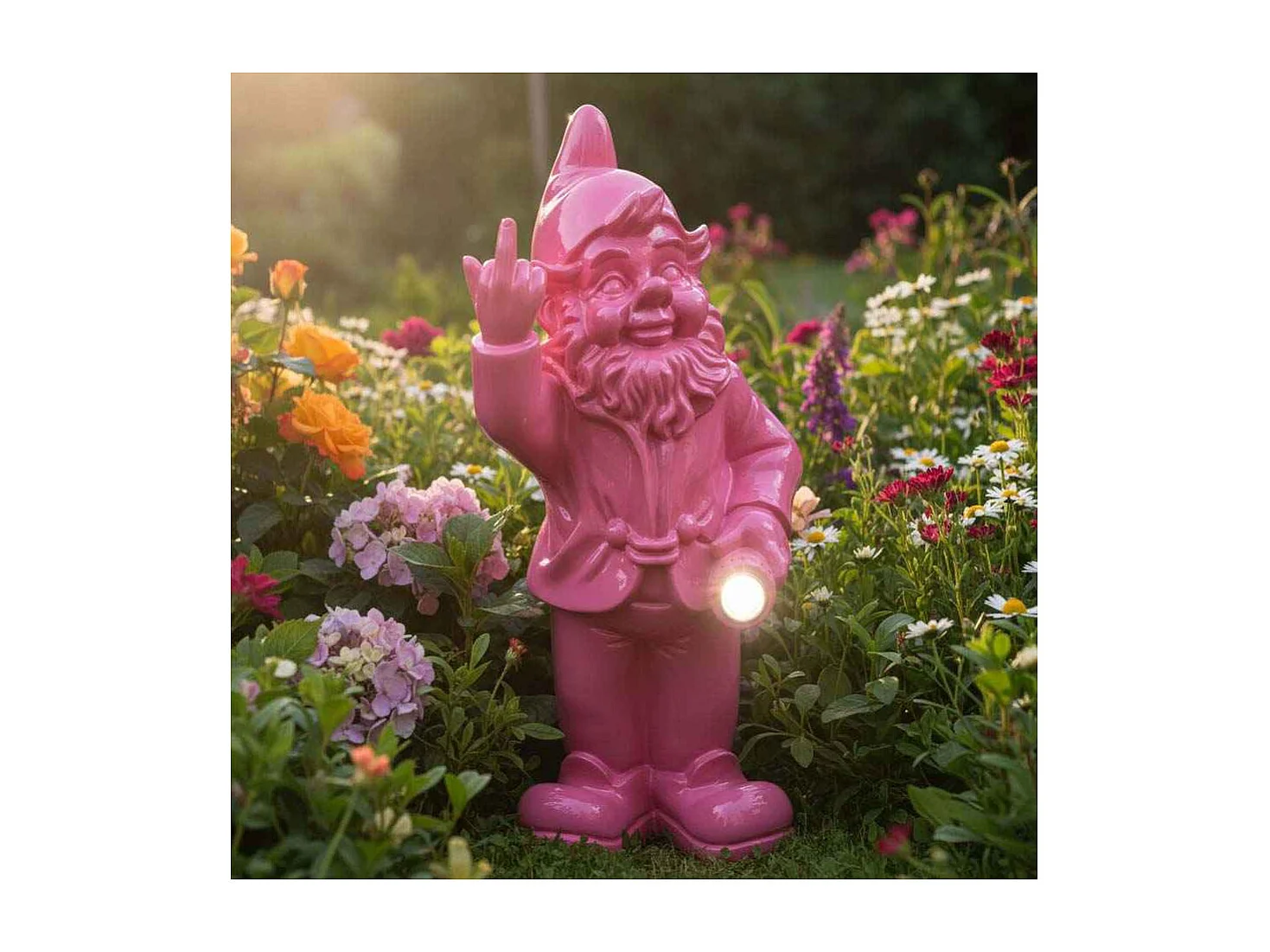 Nain de jardin en résine F*ck avec éclairage solaire 16 x 12 x 31 cm