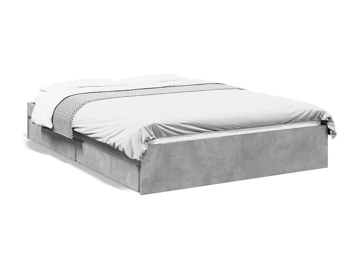 Bedframe met lades bewerkt hout betongrijs 140x190 cm