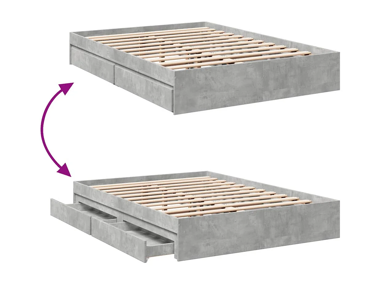 Bedframe met lades bewerkt hout betongrijs 140x190 cm