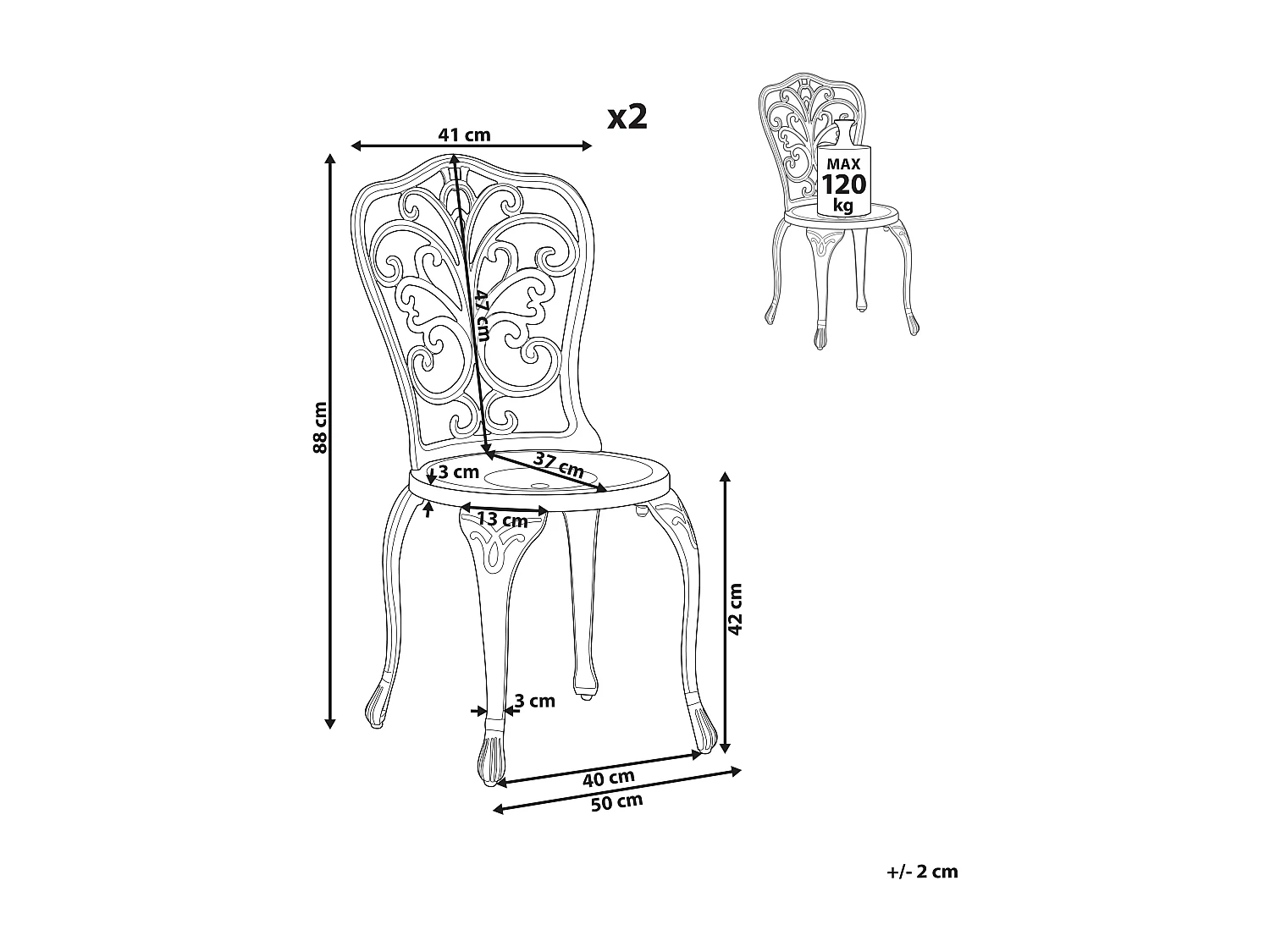 Lot de 2 chaises de jardin TRIORA Métal Blanc cassé