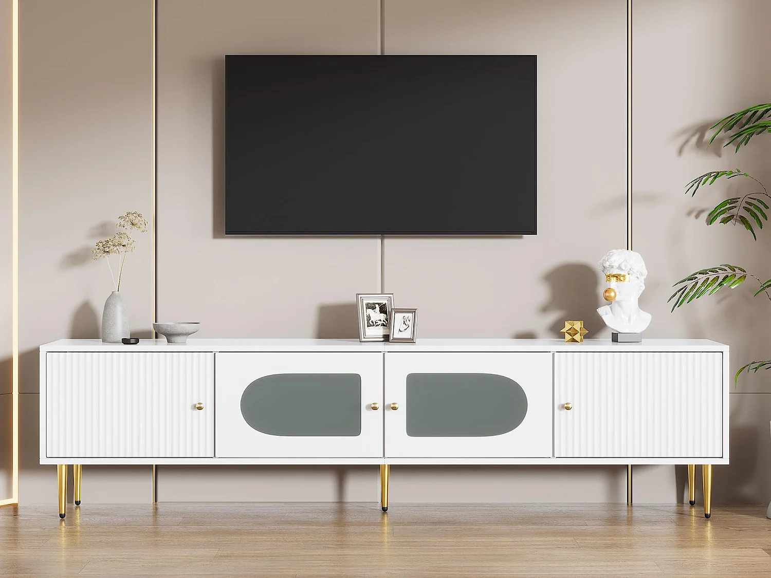 Modern TV-meubel 170cm - geschikt voor 70"-79" TV - met 4 deuren - Wit
