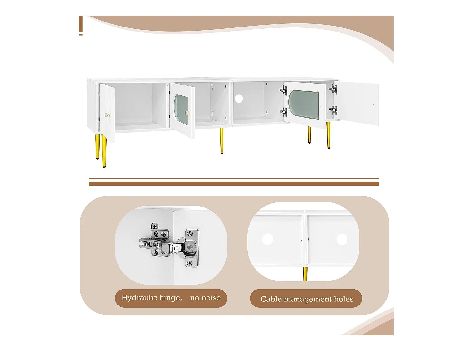 Modern TV-meubel 170cm - geschikt voor 70"-79" TV - met 4 deuren - Wit