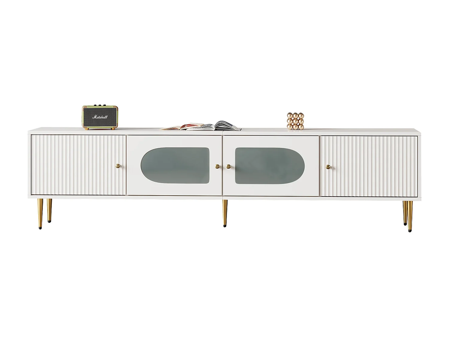 Meuble TV moderne 170cm - adapté pour TV 70"-79" - avec 4 portes - Blanc