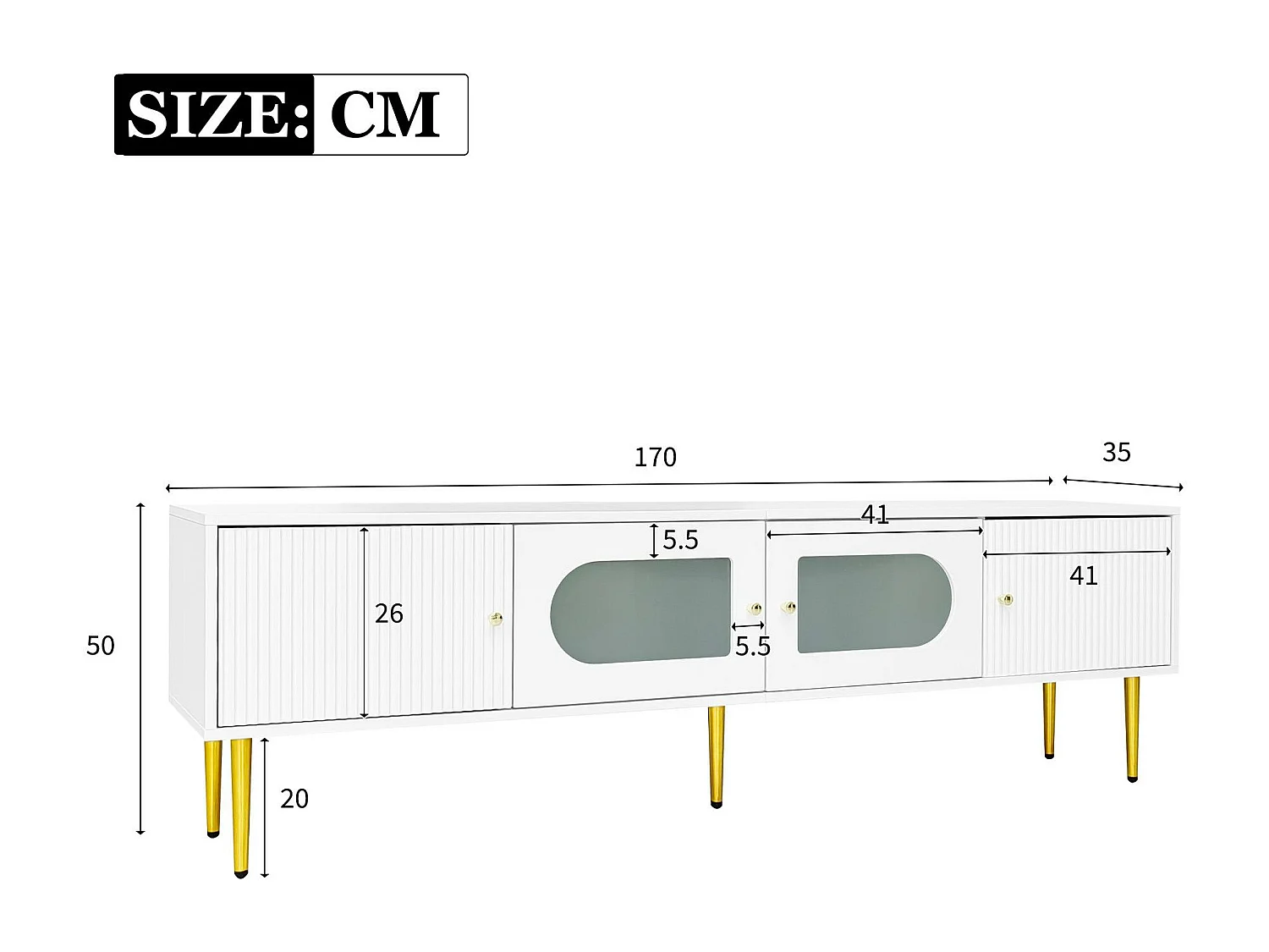 Meuble TV moderne 170cm - adapté pour TV 70"-79" - avec 4 portes - Blanc