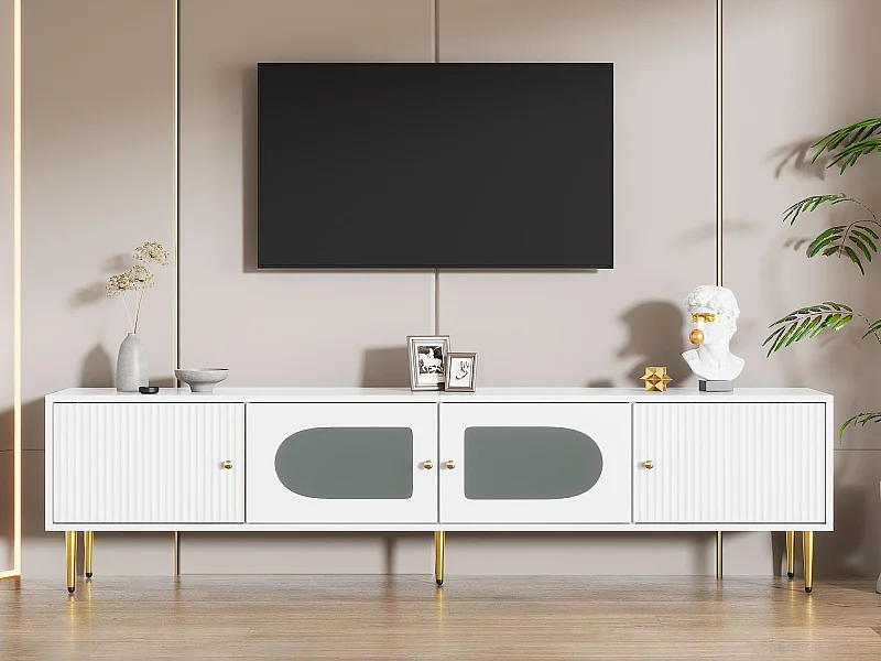 Mobile TV moderno 170 cm - adatto per TV da 70"-79" - con 4 ante - Bianco