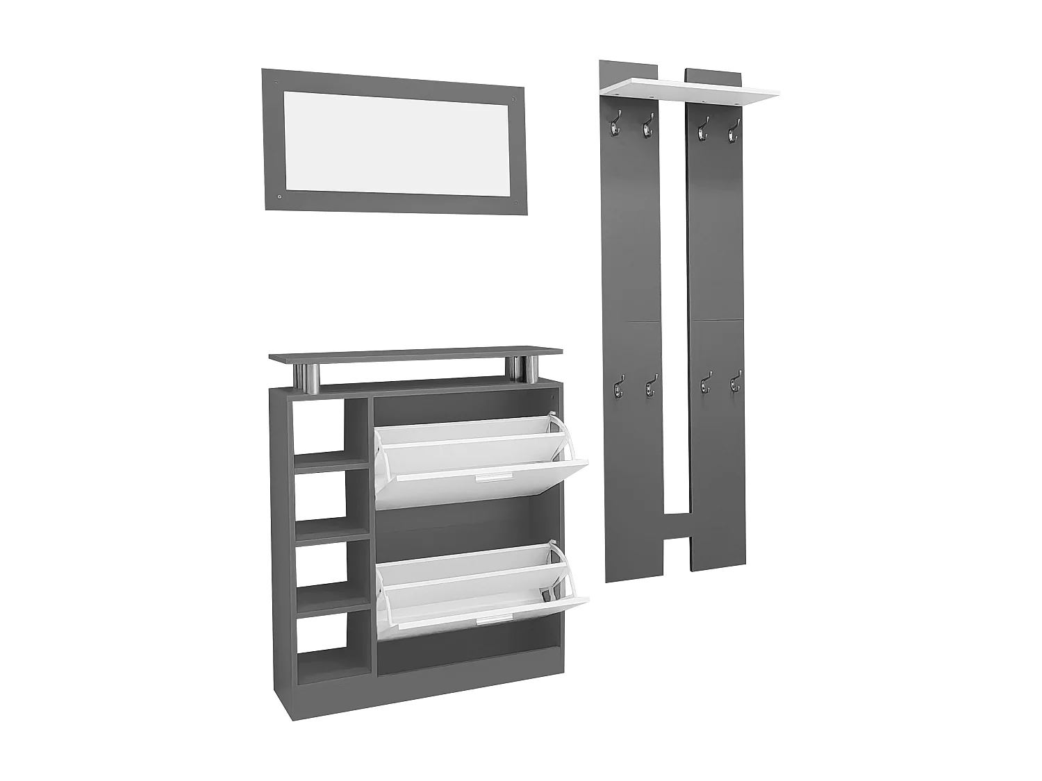 Entreemeubelset - 1 spiegel + 2 wandpanelen + 1 schoenenkast - Grijs