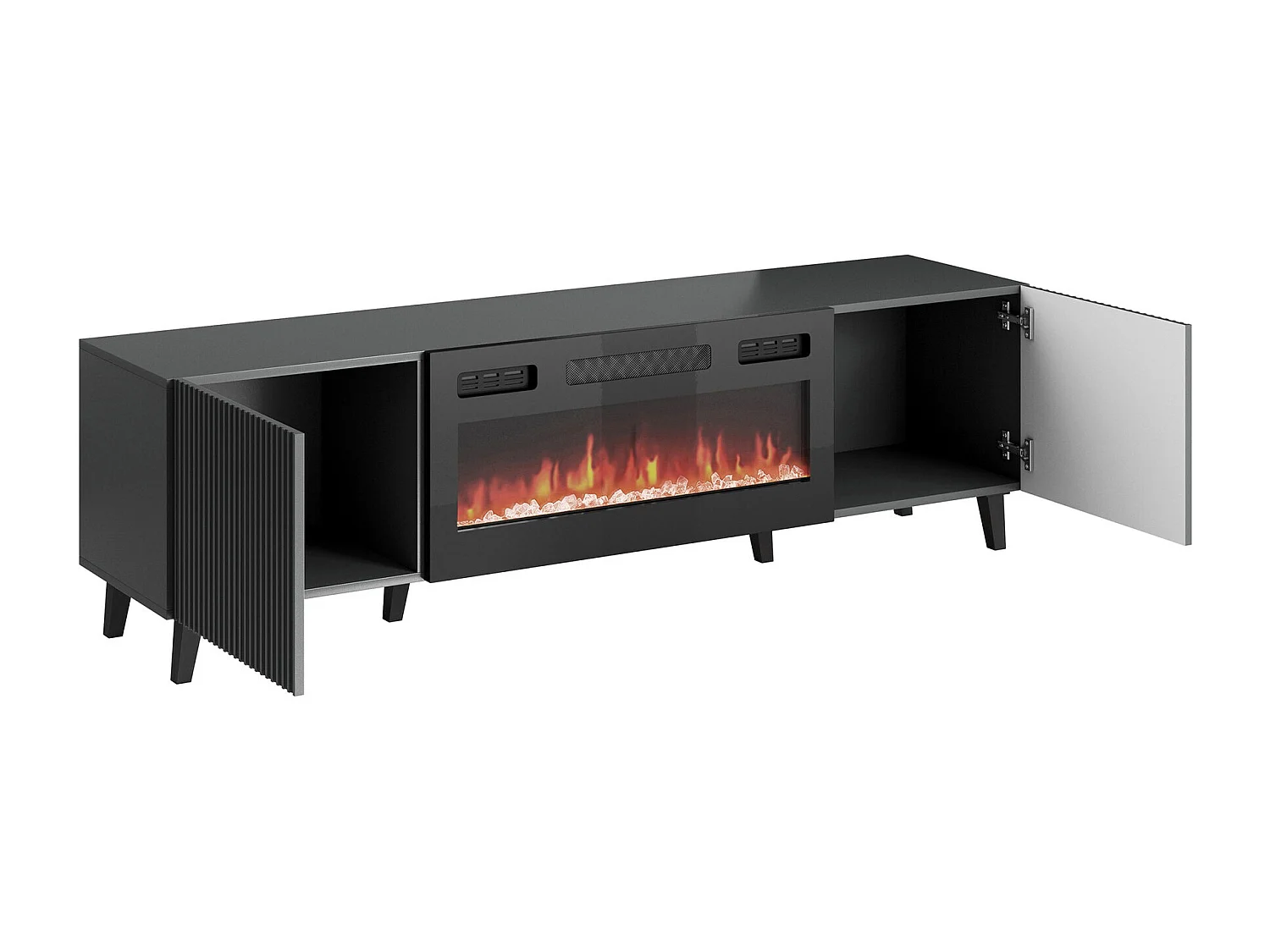 Meuble TV Remeta 107, Noir|Anthracite, Le nombre de portes: 2, 181x50x42cm