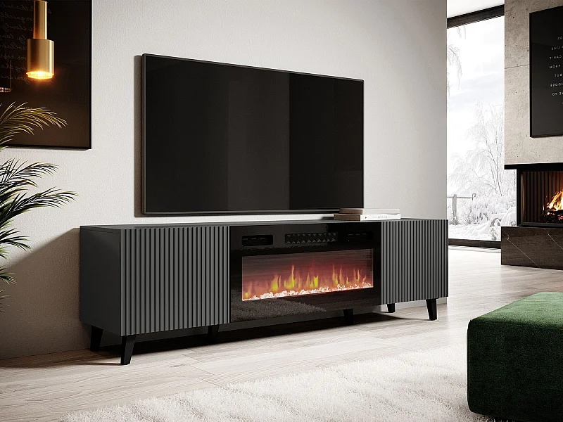 Meuble TV Remeta 107, Noir|Anthracite, Le nombre de portes: 2, 181x50x42cm