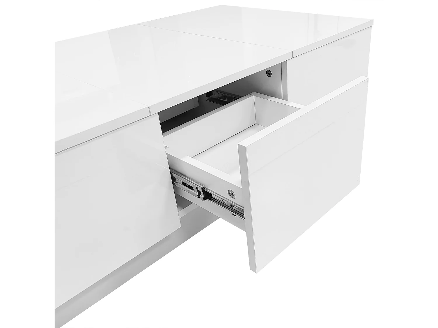 Table basse aspect brillant - 2 tiroirs + 2 compartiments cachés - Blanc
