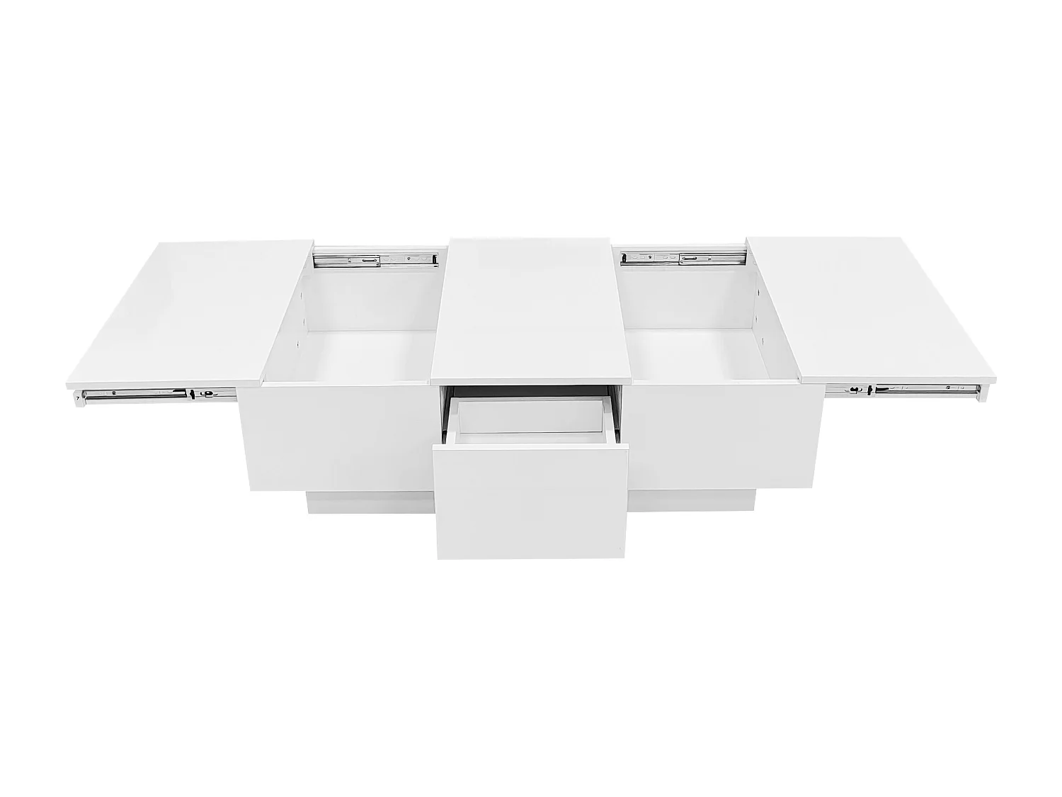 Table basse aspect brillant - 2 tiroirs + 2 compartiments cachés - Blanc