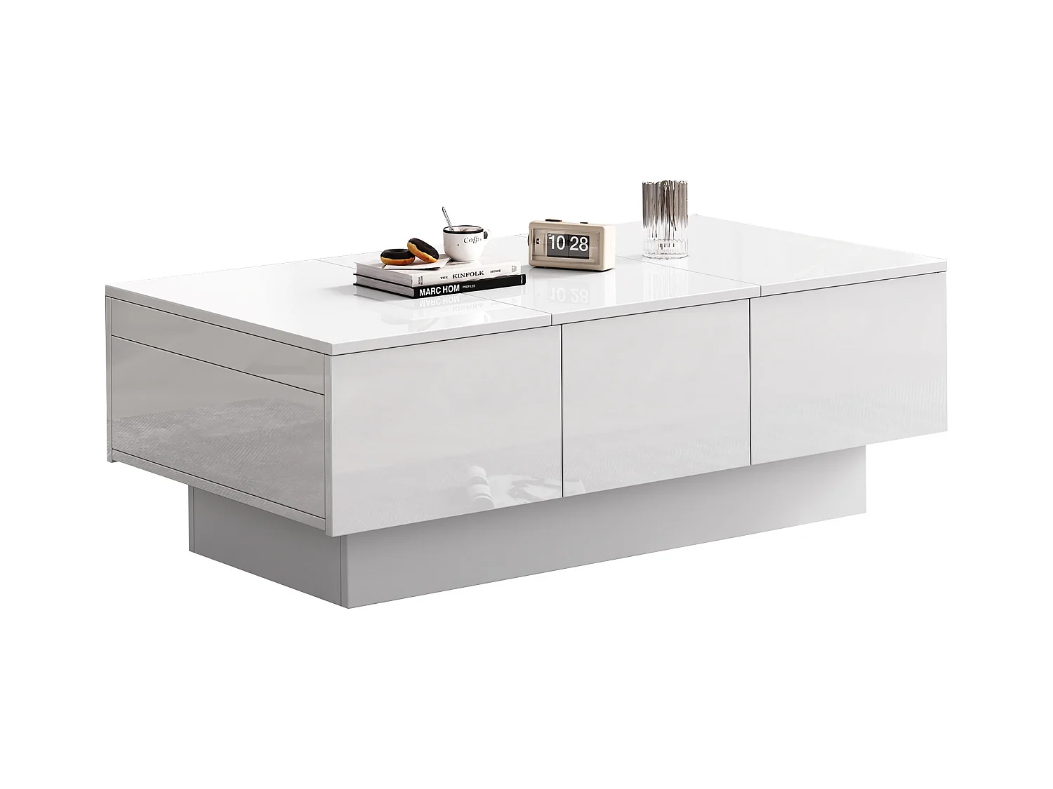 Salontafel met glanzende look - 2 laden + 2 verborgen vakken - Wit