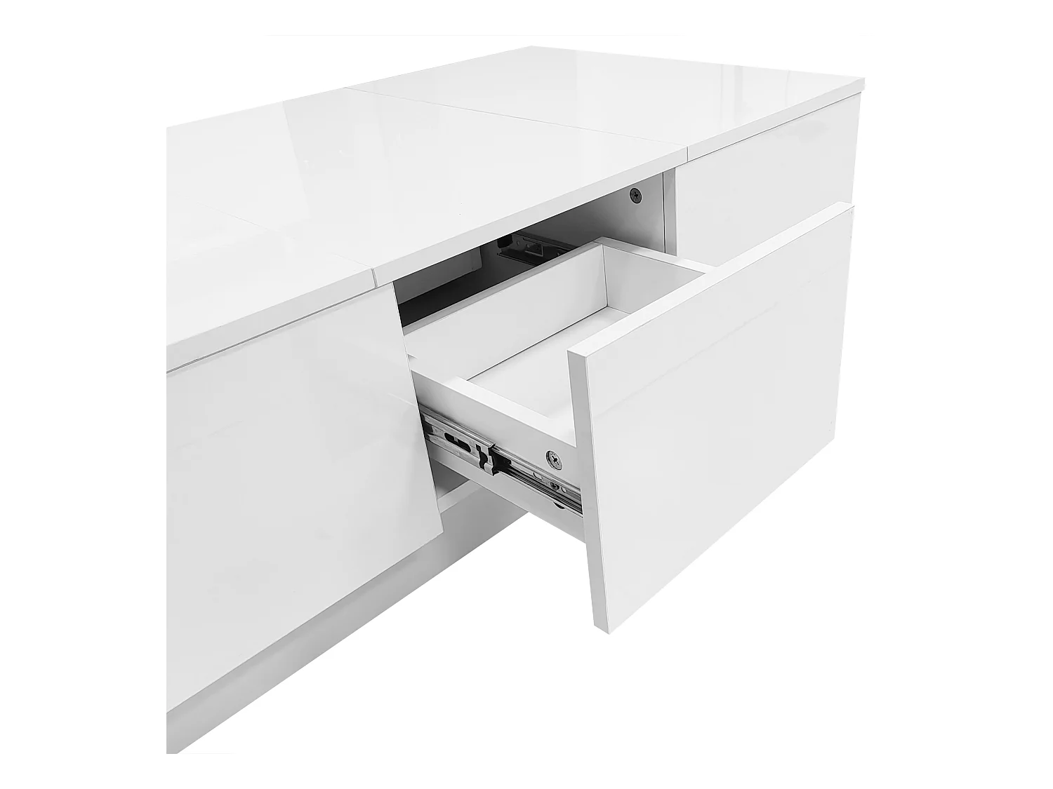Salontafel met glanzende look - 2 laden + 2 verborgen vakken - Wit