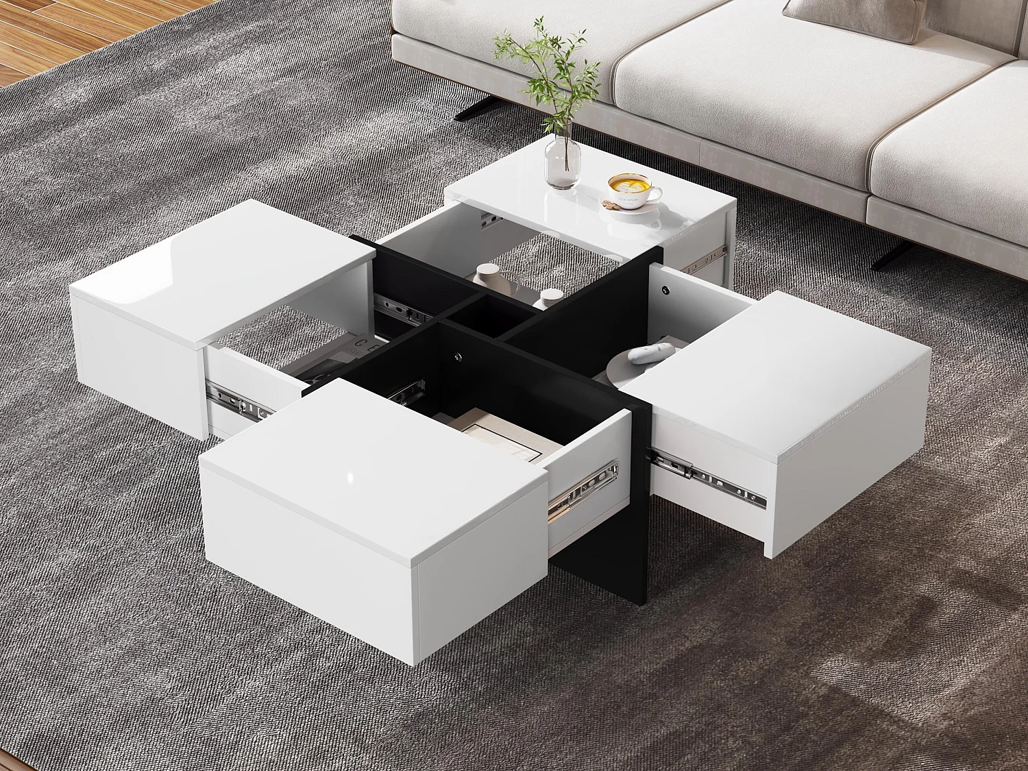 Vierkante salontafel - 4 lades - spaanplaat - Wit