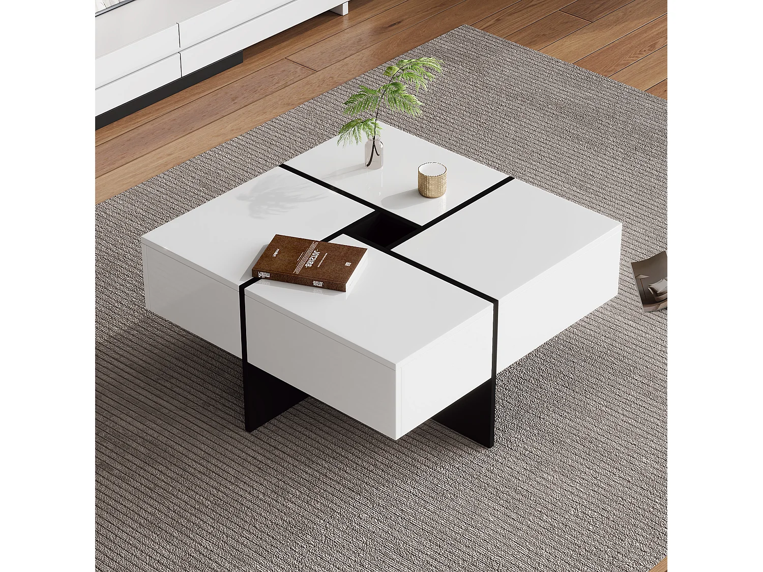 Vierkante salontafel - 4 lades - spaanplaat - Wit