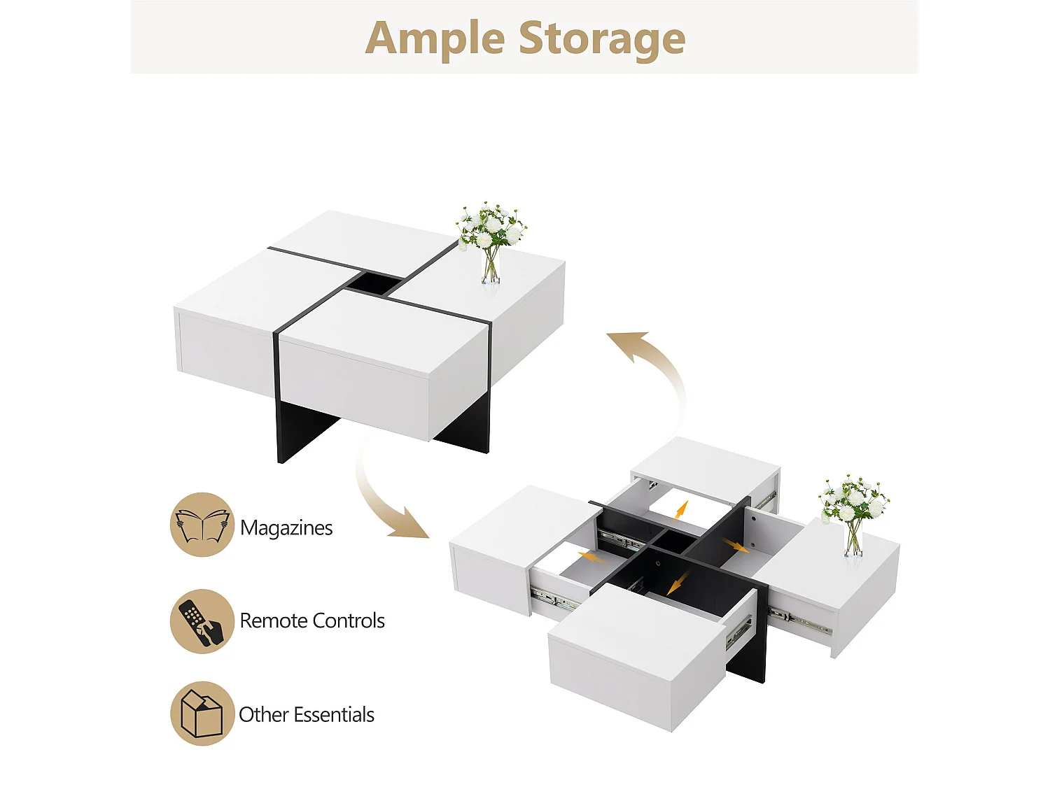 Vierkante salontafel - 4 lades - spaanplaat - Wit