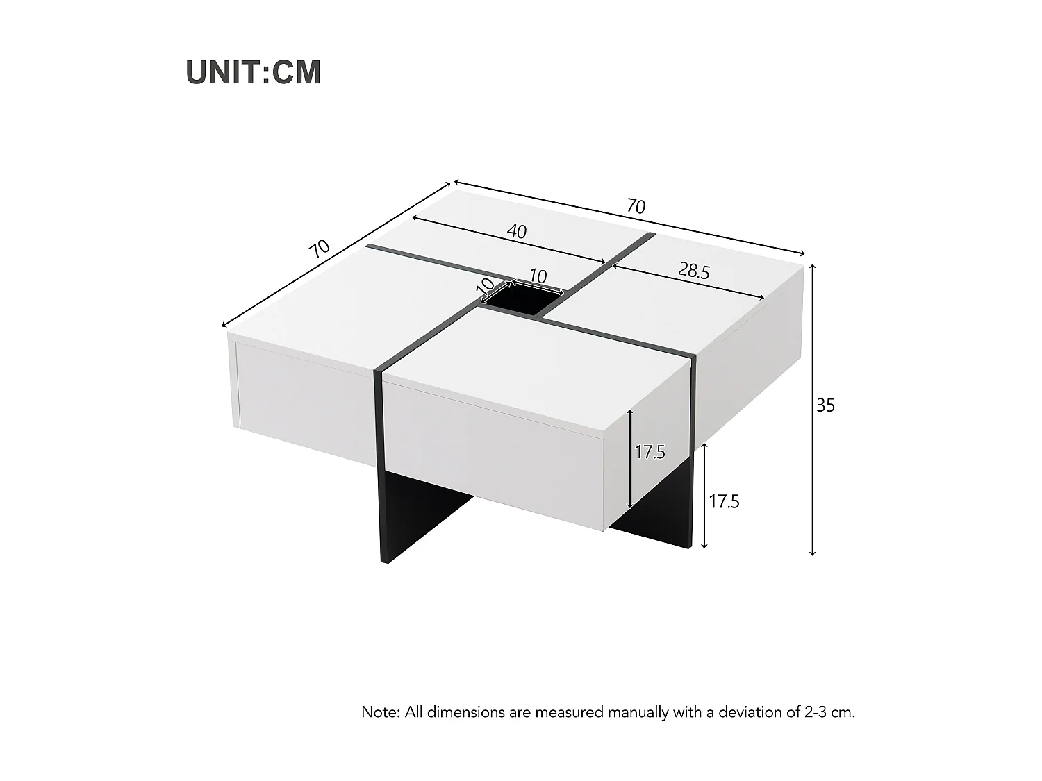 Vierkante salontafel - 4 lades - spaanplaat - Wit