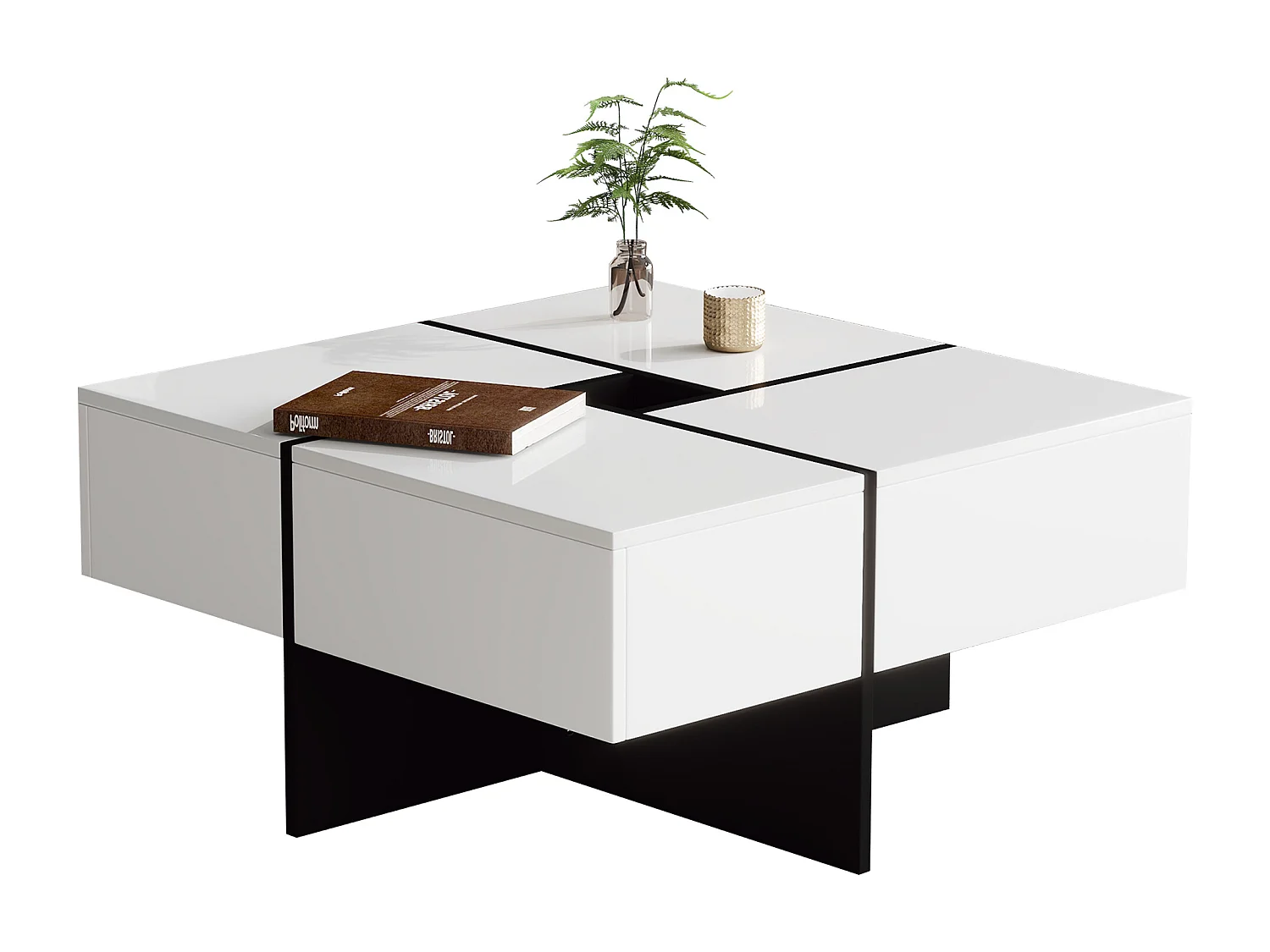 Vierkante salontafel - 4 lades - spaanplaat - Wit