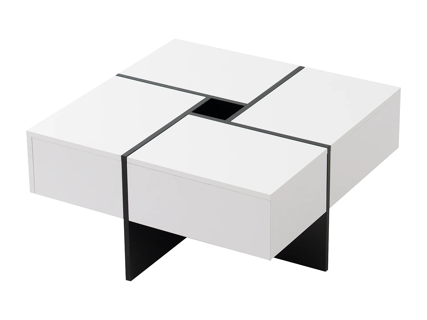 Table basse carré - 4 tiroirs - en panneaux de particules - Blanc