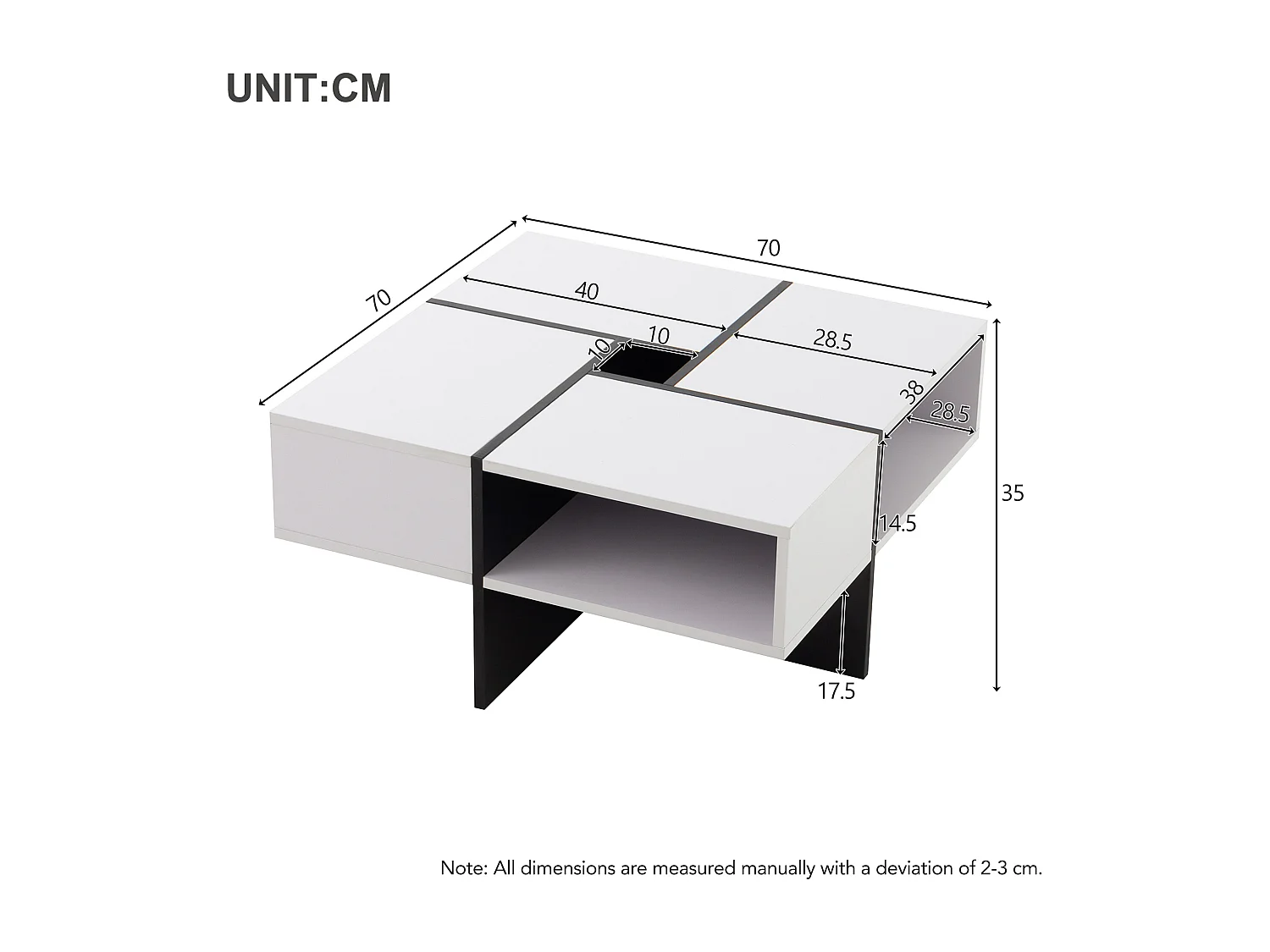 Table basse carré - 5 compartiments de rangement - Blanc