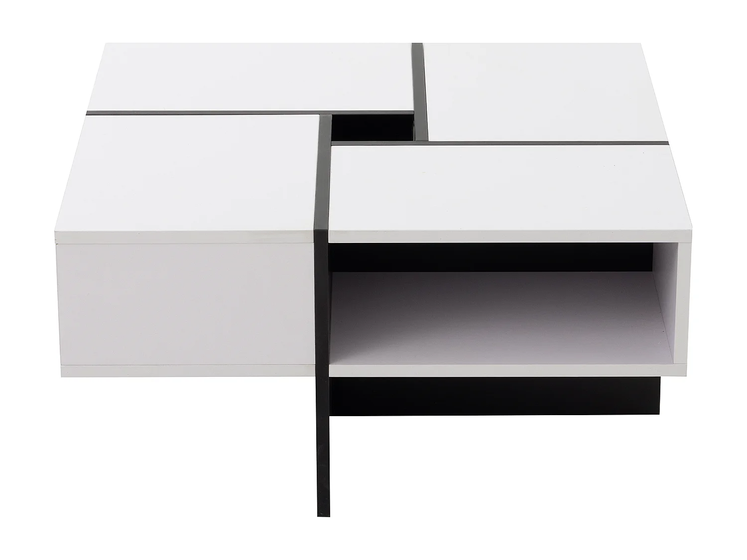Mesa de centro quadrada - 5 compartimentos de arrumação - Branco