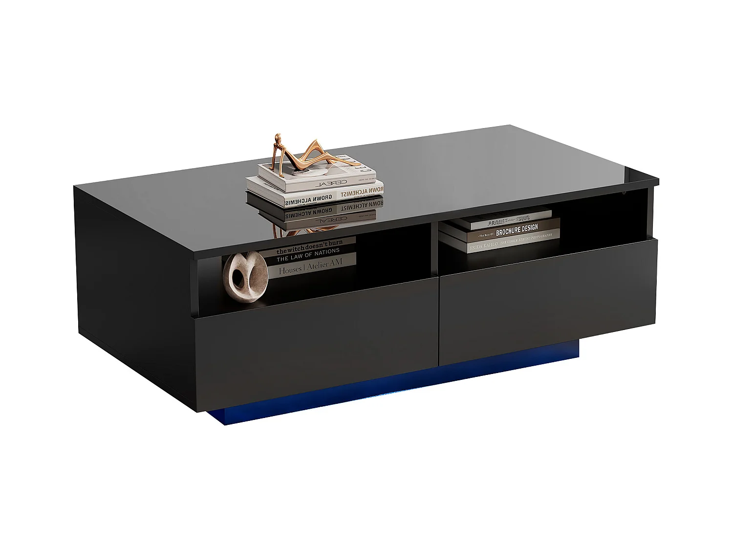Table basse moderne - avec LED variable et 2 tiroirs - Noir