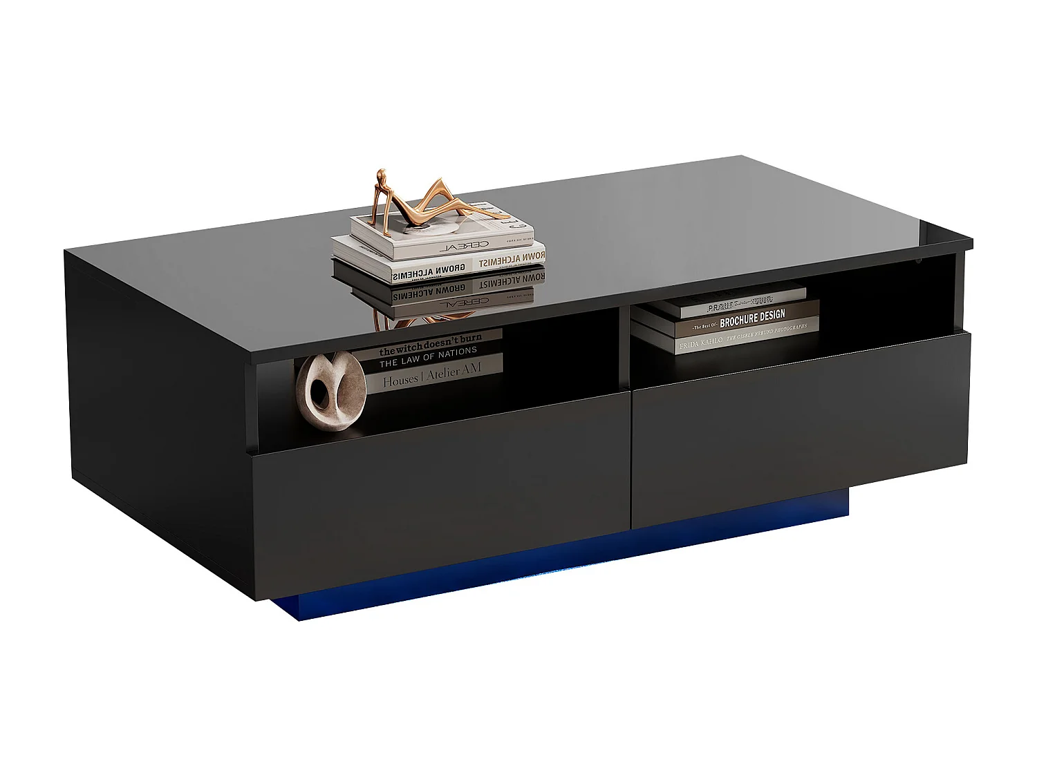 Moderner Couchtisch – mit dimmbarer LED und 2 Schubladen – Schwarz