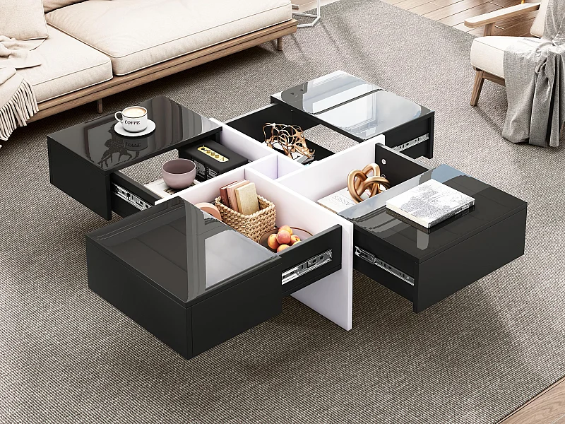 Vierkante salontafel - 4 lades - spaanplaat - Zwart