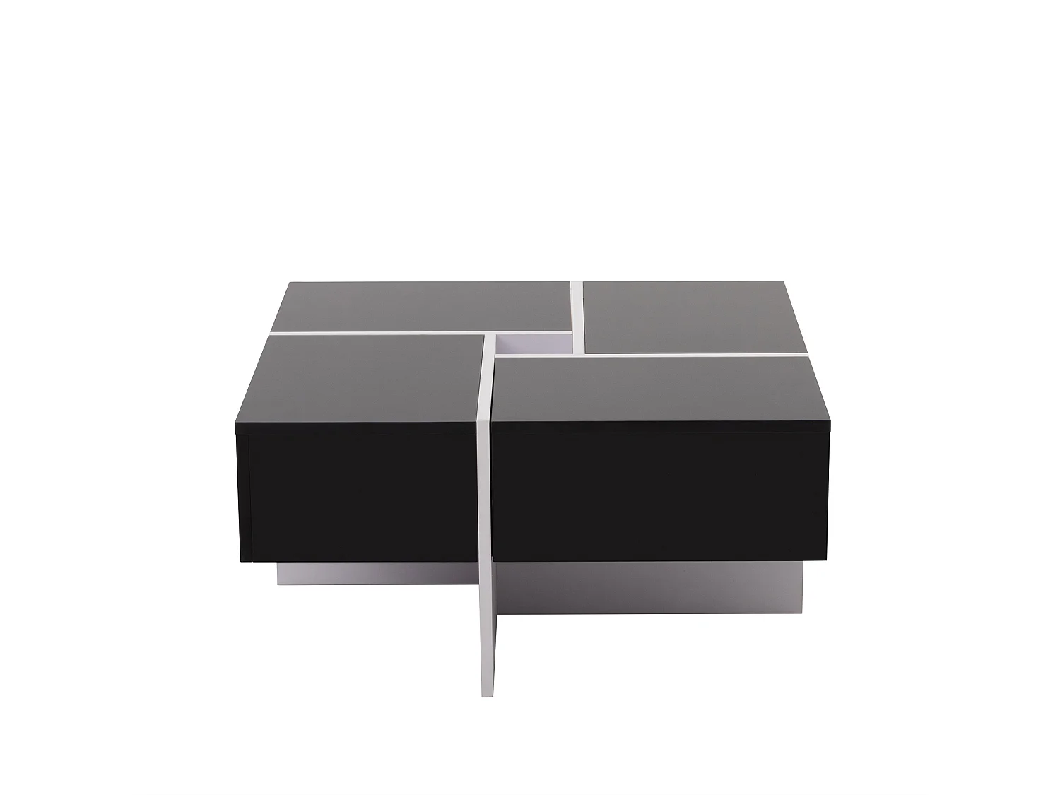 Quadratischer Couchtisch – 4 Schubladen – Spanplatte – Schwarz