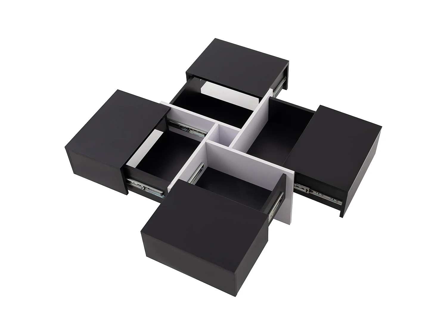 Mesa de centro cuadrada - 4 cajones - tablero de partículas - Negro