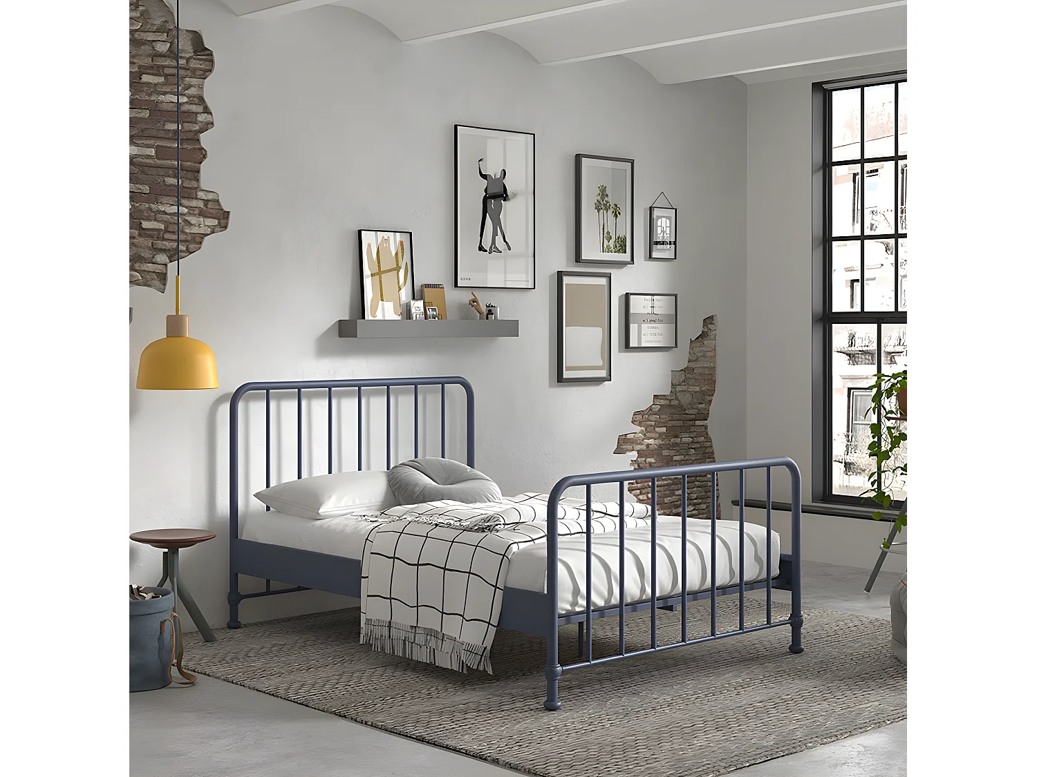 Atticora - Lit en métal 140x200cm - Bleu