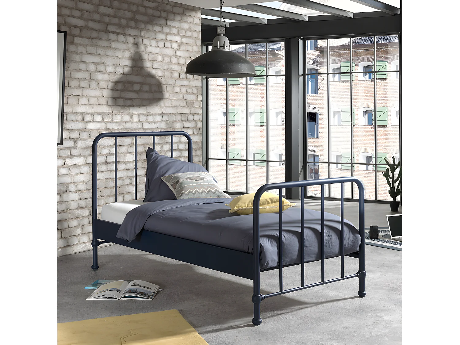 Atticora - Lit enfant en métal 90x200cm - Bleu