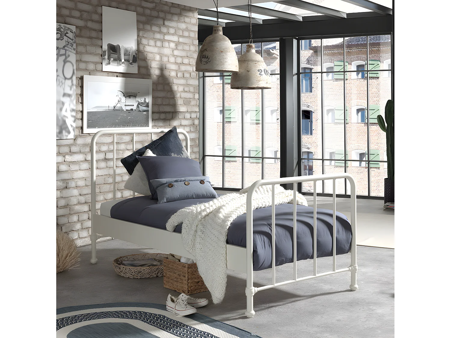 Atticora - Lit enfant en métal 90x200cm - Blanc