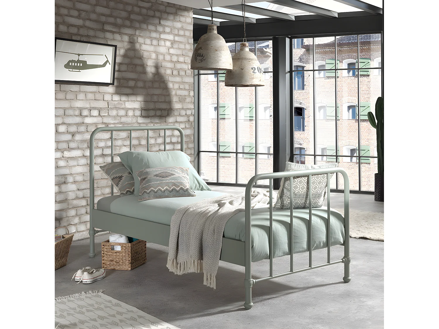 Atticora - Lit enfant en métal 90x200cm - Vert olive