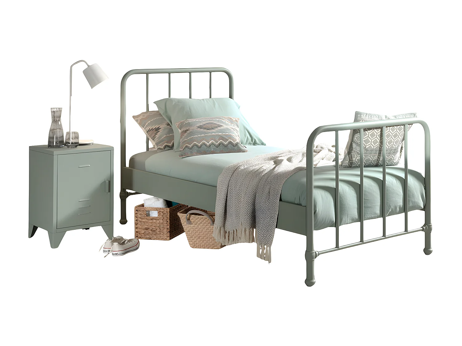 Atticora - Lit enfant en métal 90x200cm - Vert olive