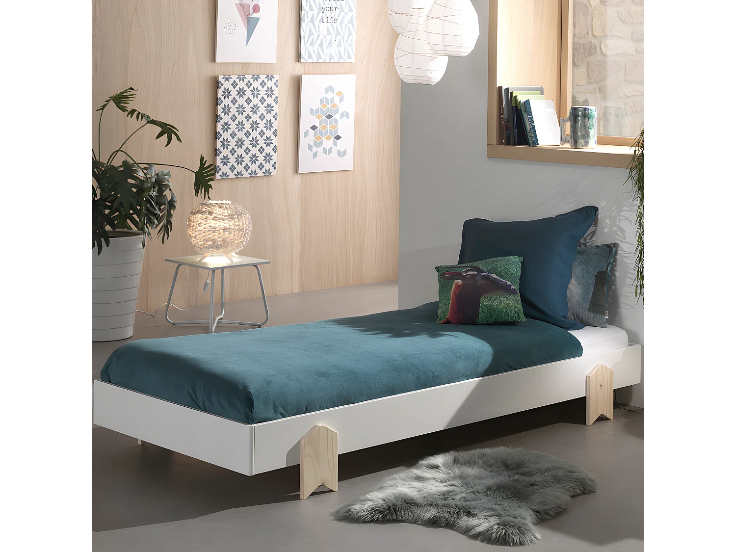 Cotinga - Lot de 2 lits enfants empilables en bois 90x200cm - Blanc