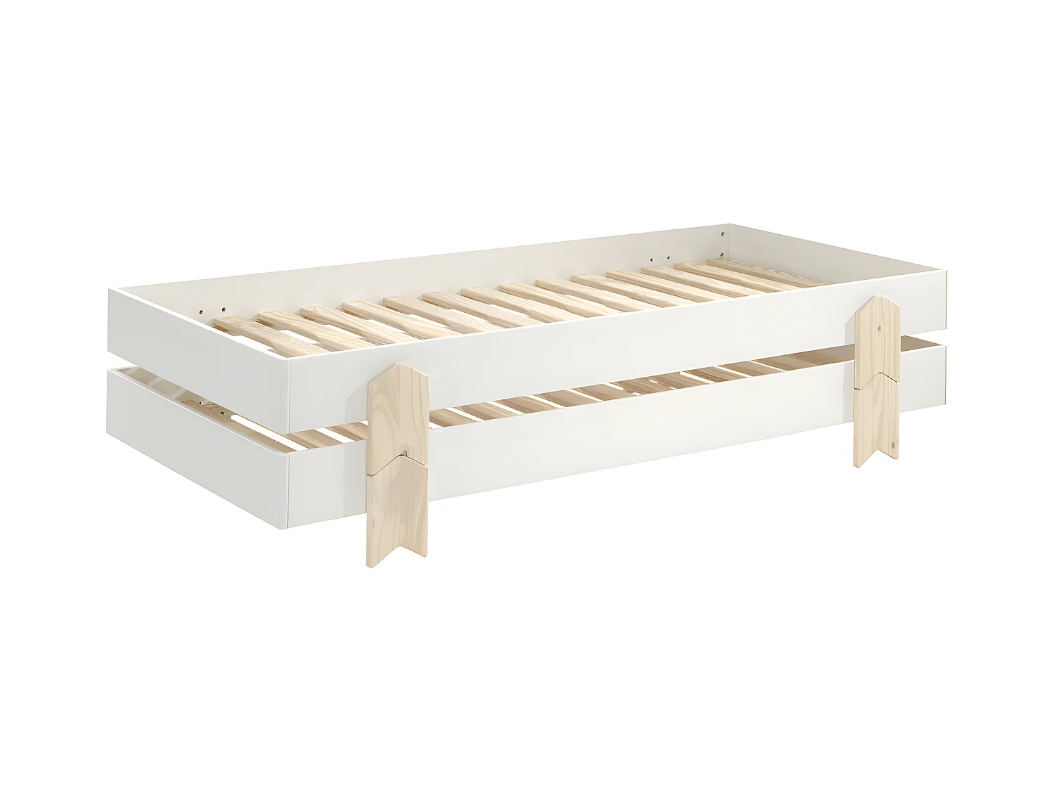 Cotinga - Lot de 2 lits enfants empilables en bois 90x200cm - Blanc