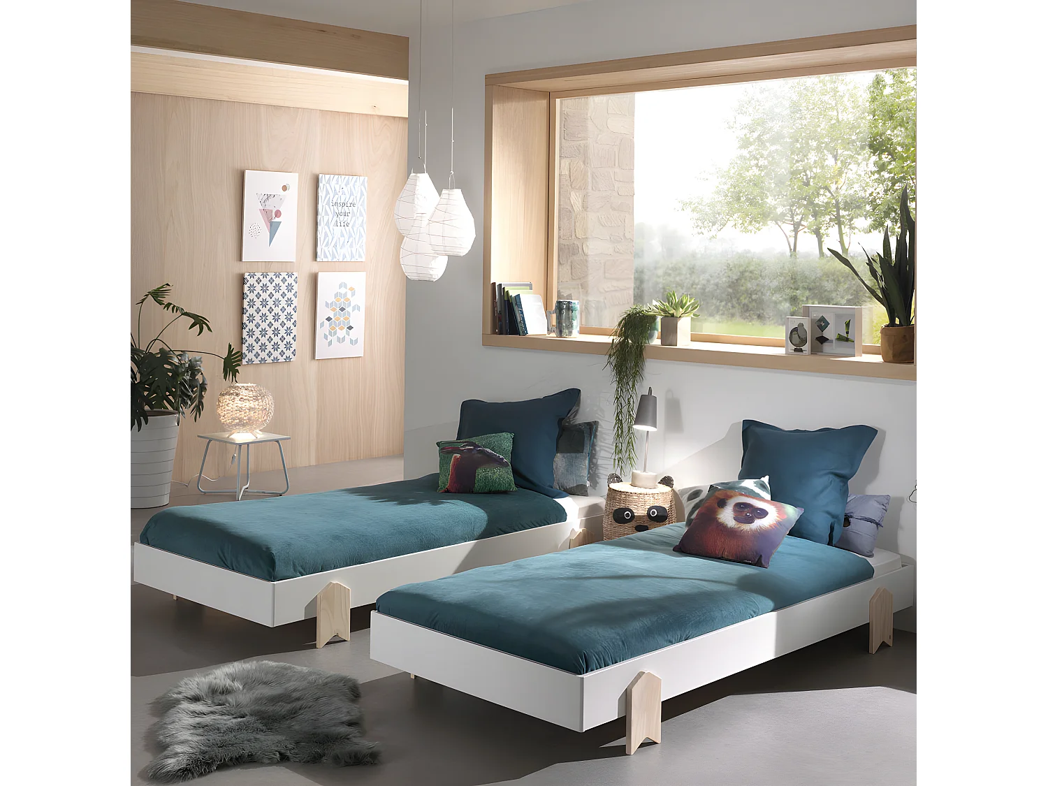 Cotinga - Lot de 2 lits enfants empilables en bois 90x200cm - Blanc