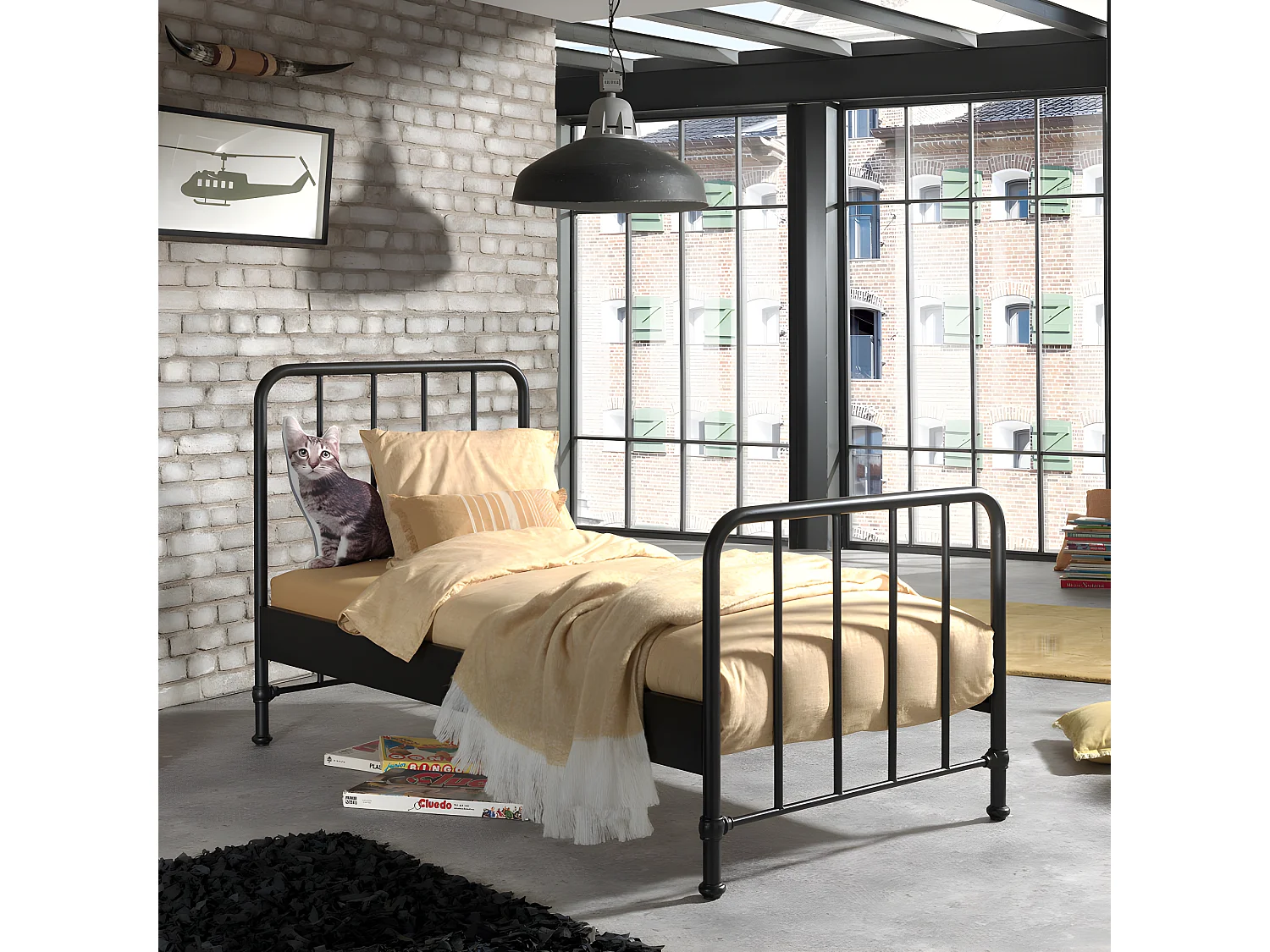 Atticora - Lit enfant en métal 90x200cm - Noir