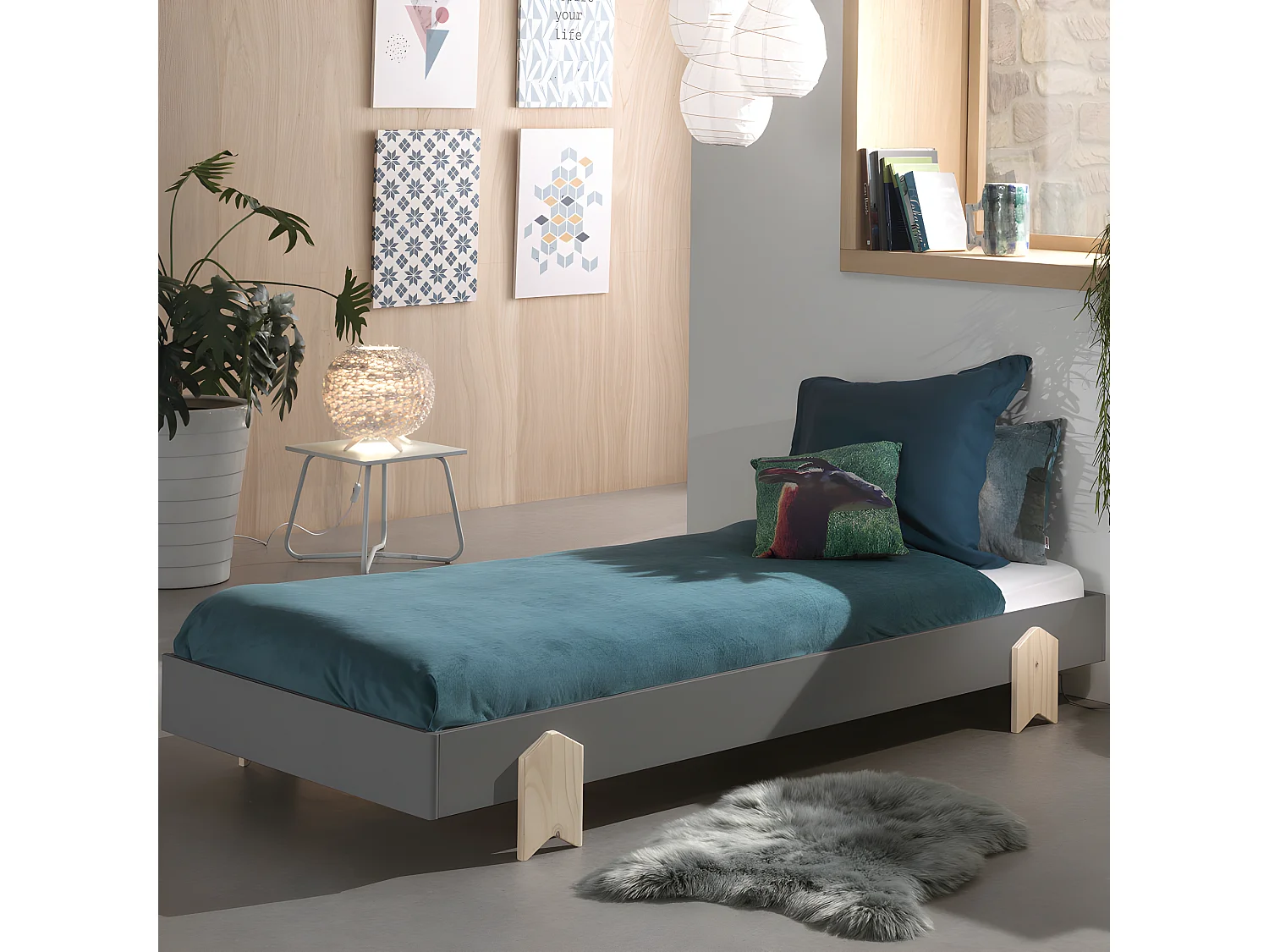 Cotinga - Lit enfant empilable en bois 90x200cm - Gris