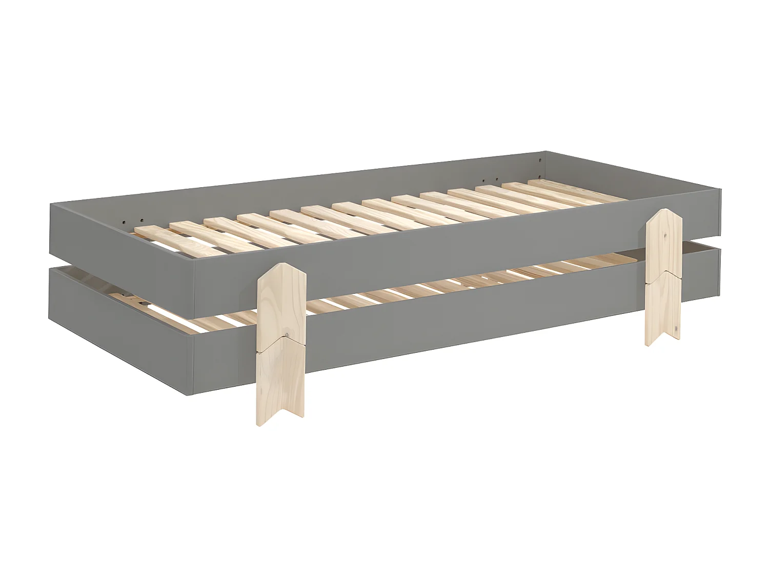 Cotinga - Lot de 2 lits enfants empilables en bois 90x200cm - Gris