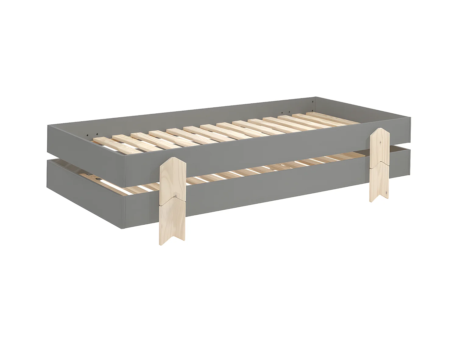 Cotinga - Lot de 2 lits enfants empilables en bois 90x200cm - Gris