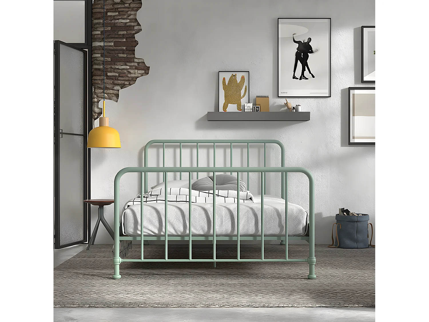 Atticora - Lit en métal 140x200cm - Vert amande