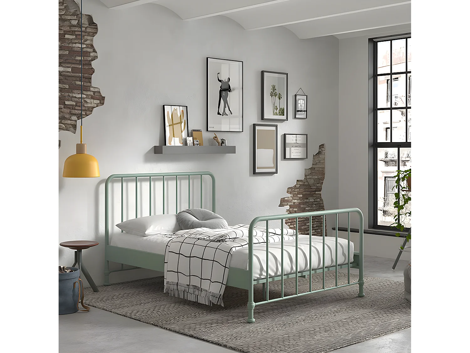 Atticora - Lit en métal 140x200cm - Vert amande