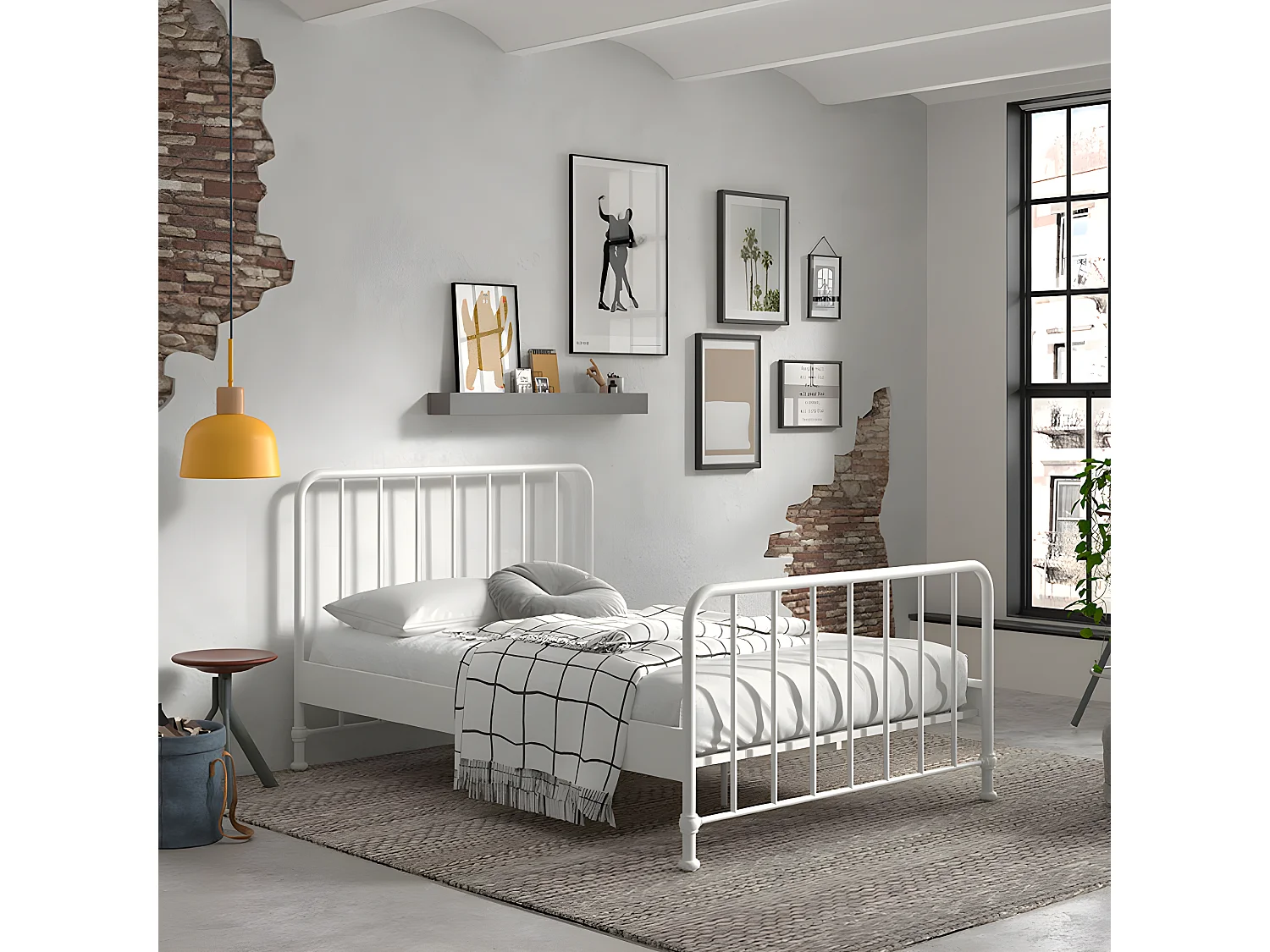 Atticora - Lit en métal 140x200cm - Blanc