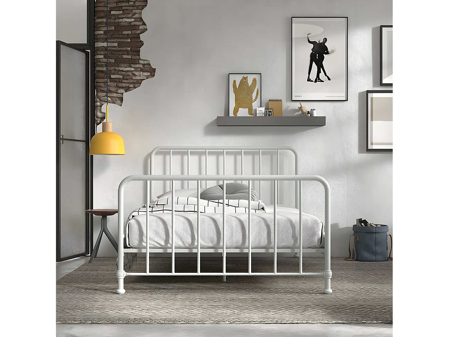 Atticora - Lit en métal 140x200cm - Blanc