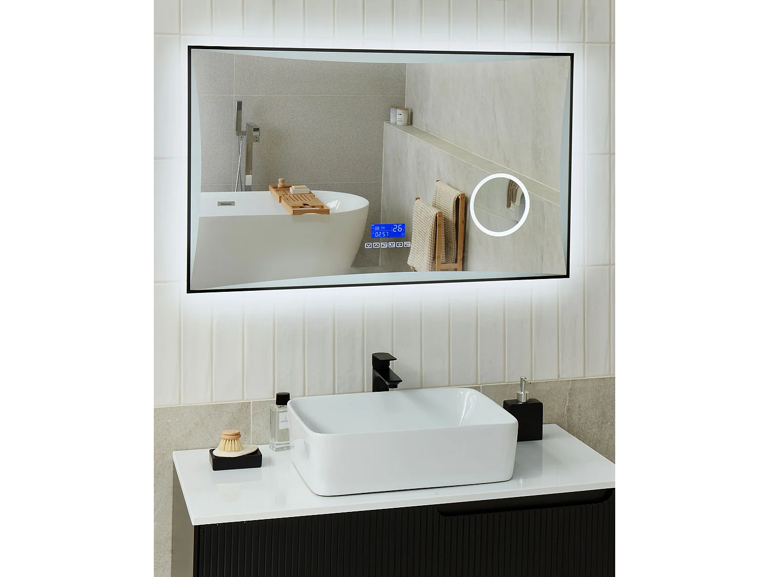 Miroir de salle de bain LED ONLAY 100 cm 60 cm Argenté