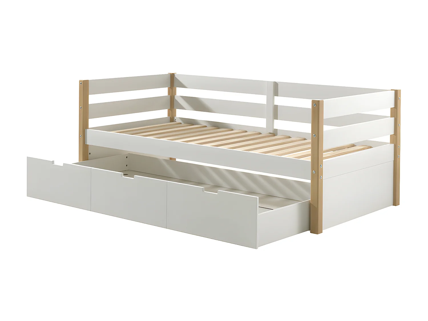Tourco - Lit enfant banquette 1 tiroir en bois 90x200cm - Blanc et bois clair
