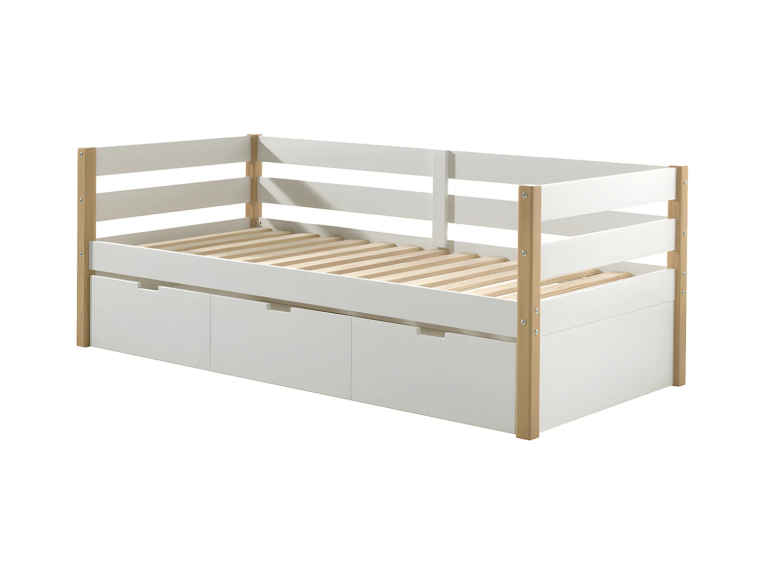 Tourco - Lit enfant banquette 1 tiroir en bois 90x200cm - Blanc et bois clair