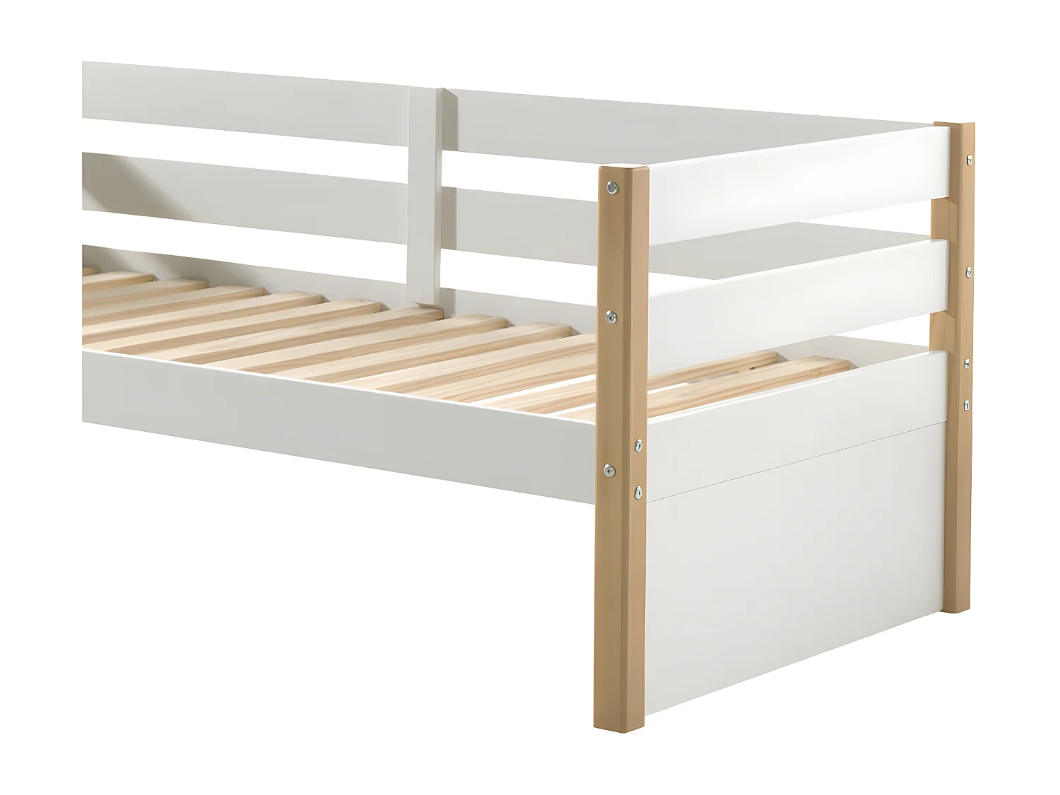 Tourco - Lit enfant banquette en bois 90x200cm - Blanc et bois clair
